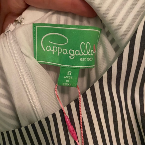 Grey and white striped button up dress with tie - Picture 7 of 10